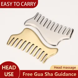 Raspador facial de cobre Guasha, peine de masaje de cabeza Gua Sha, peine para raspar el cabello, herramienta de masajeador para el cuidado del cuero cabelludo, gatillo de SPA