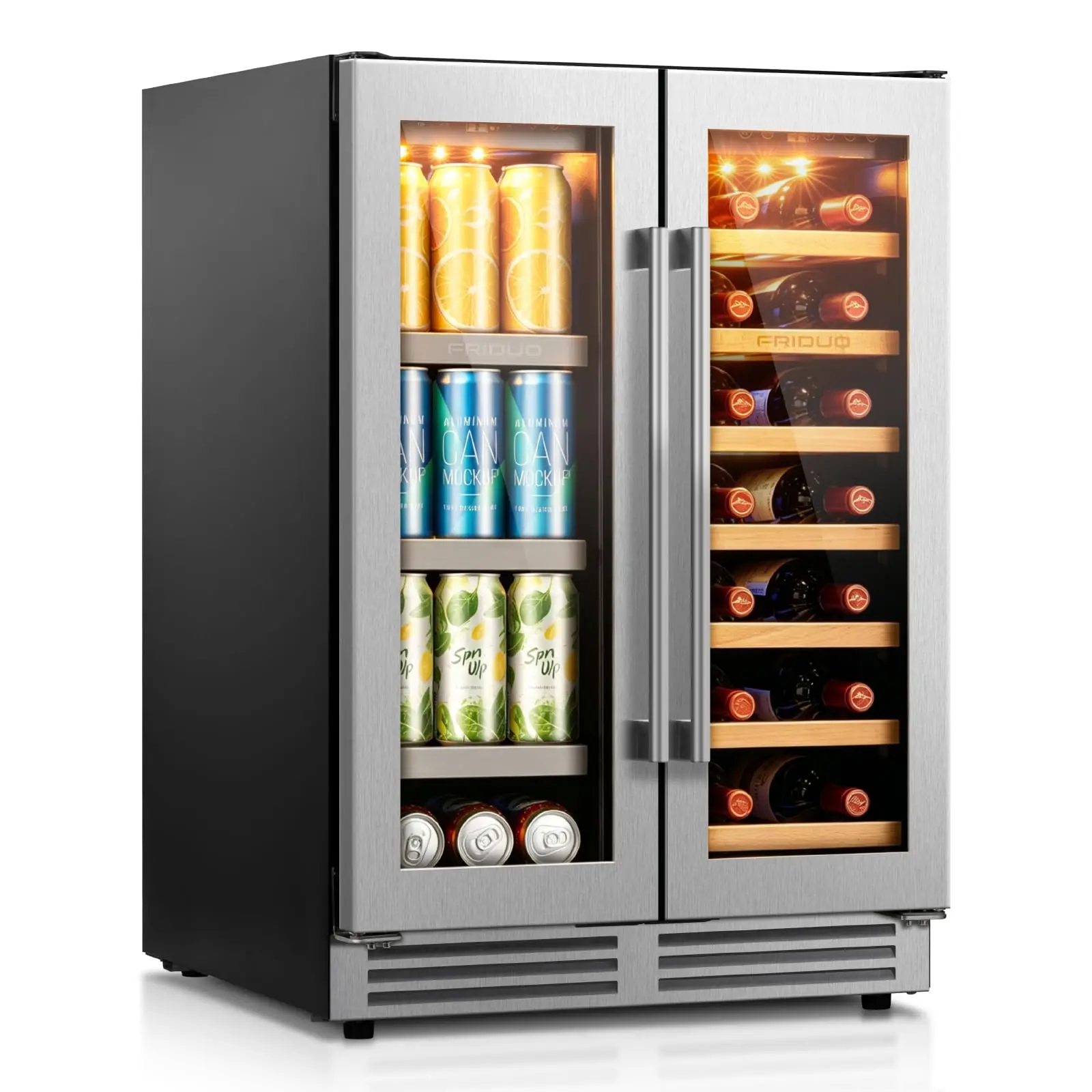 24 Inch Seamless Wine and Beverage Refrigerator,Dual Zone Wine Cooler Refrigerator with Stainless Steel Glass
