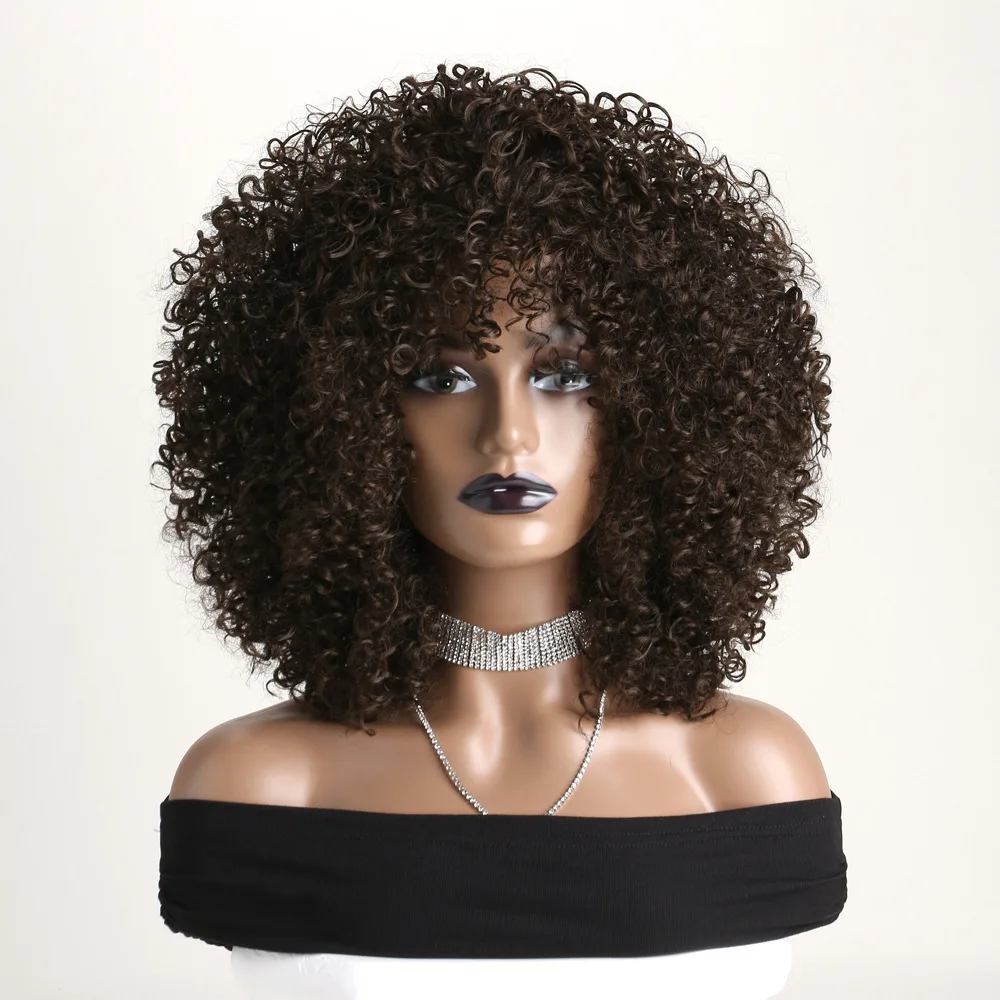 Synthetic Curly Afro Puff Wig Short Fluffy Cosplay Party Fiber Wig Heat Resistant Daily Wear Women Fashion Style