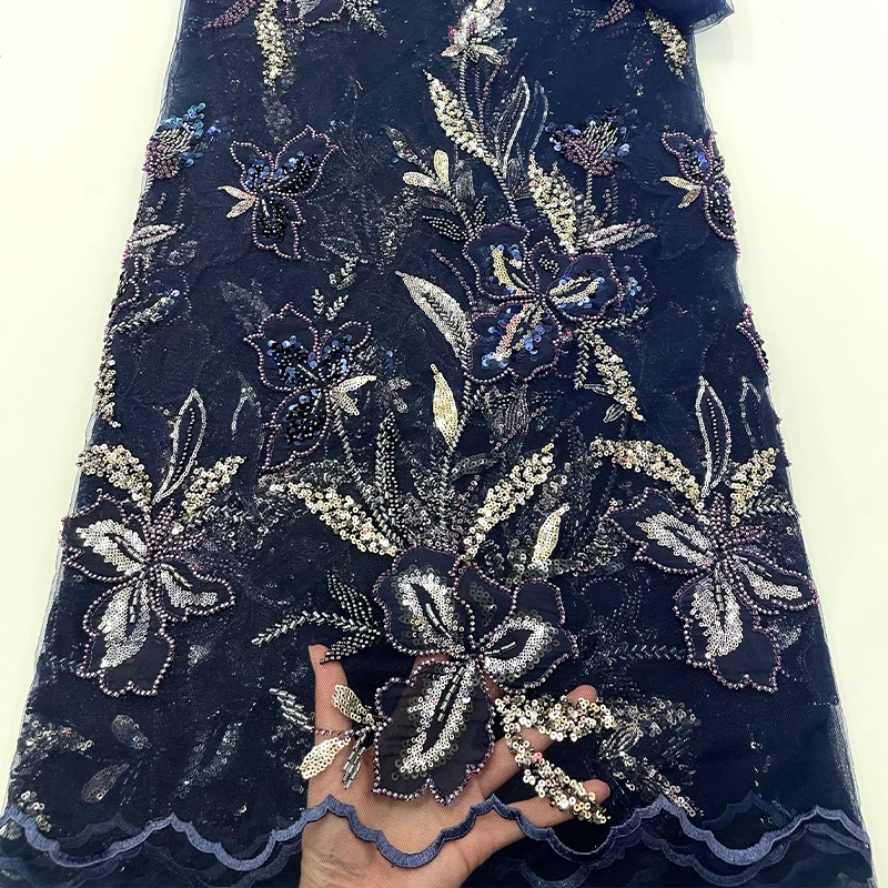 Роскошная французская сетчатая ткань, африканская вышивка бисером, цветы из бисера, нигерийская вышивка блестками, кружевная ткань