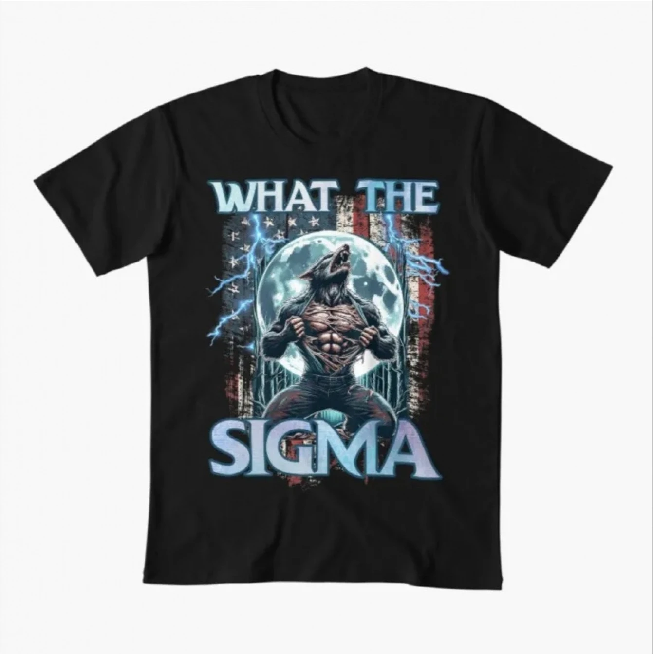 What The Sigma Wolf Male Werewolf Meme T-Shirt for Men 100% T-Shirts Short Sleeve Tops All-Season Black Casual Crew Neck T Shirt