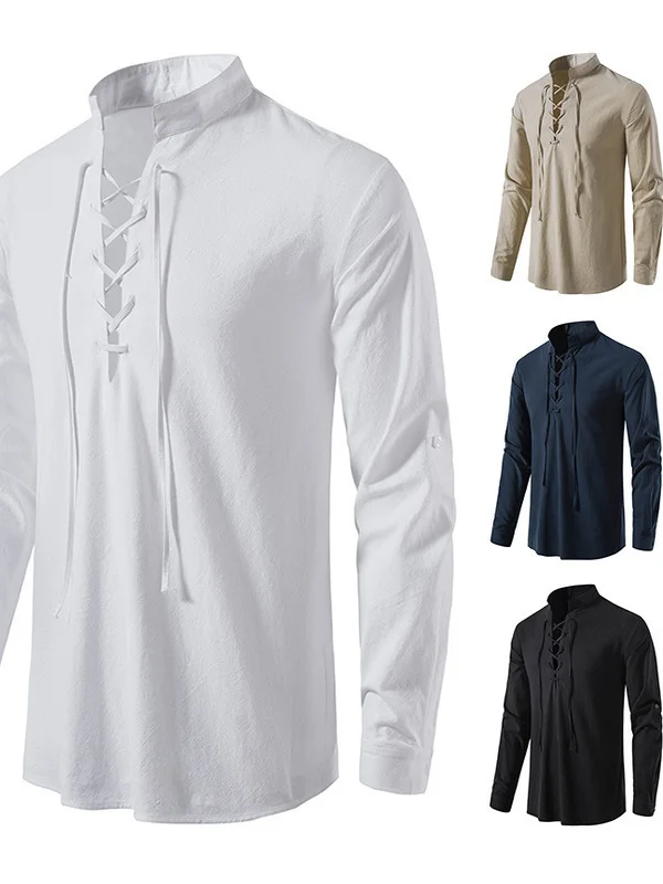 

Мужской повседневный длинный све воротник-стойка Генри Sle Хлопок весна-лето Faion Slim Fit воротник-стойка Long Sve irt