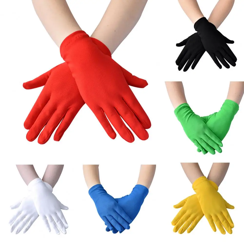 1 Pair Short Elastic Short Style Hand Gloves Thin Dance Gloves Milk Silk Satin Stretch Gloves Costume Accessories