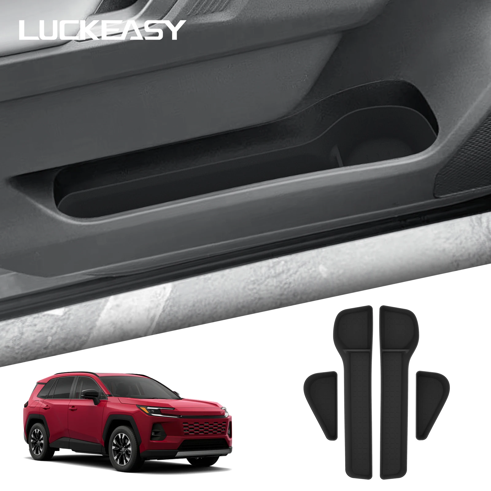 LUCKEASY for Toyota RAV4 2026 Front Rear Door Handle Gate Slot Storage Box Door Side Organizer Tray TPE Car Interior Accessories