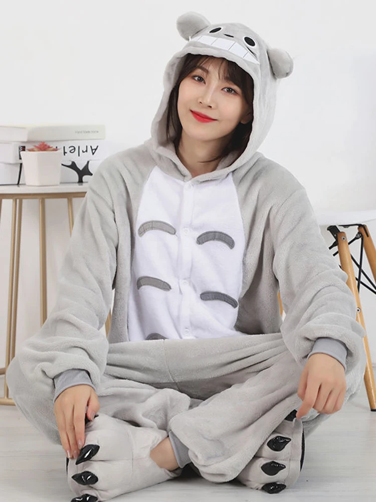 Fleece Cartoon Onesies For Adults One-Piece Pajama Sleepwear Lingerie Halloween Cosplay Costume Nightgown Kigurumi Fluffy Pajama