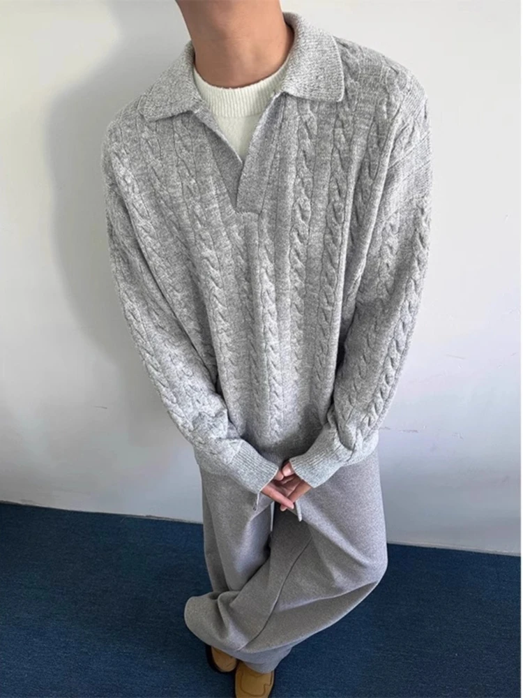 

Мужской зимний вязаный свитер с v-образным вырезом, искусственный пуловер с воротником большого размера, мягкий теплый повседневный вязаный топ, модный базовый свитер