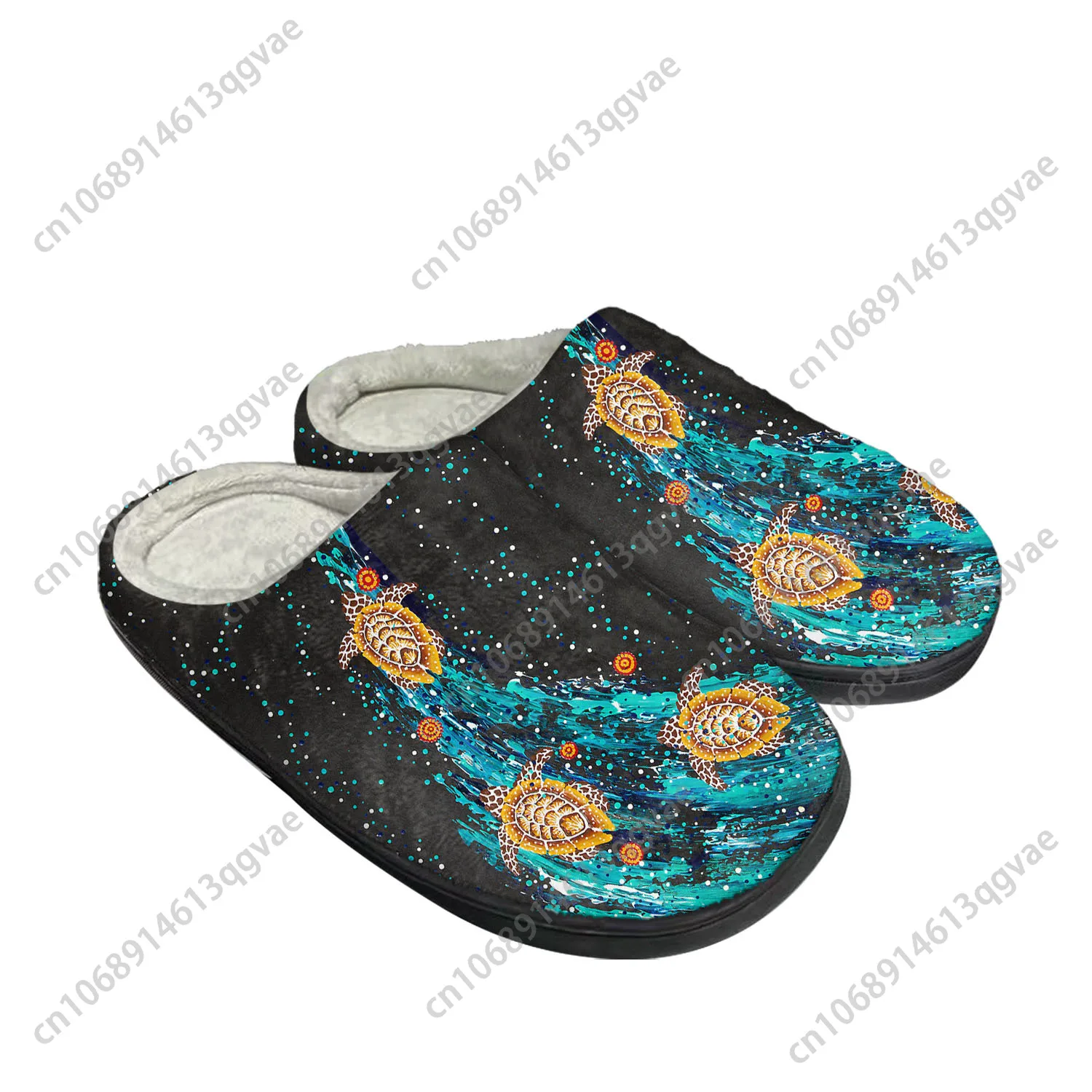 Australia Aboriginal Turtle Indigenous Art Design Home Cotton Slippers Mens Womens Plush Keep Warm Thermal Slipper Custom Shoes