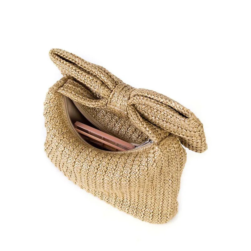 Women\'s New Bow Grass Knitted Handbag Handheld Bag Women\'s Bag Bling Clutch Hand Bags Ladies Hand Bags