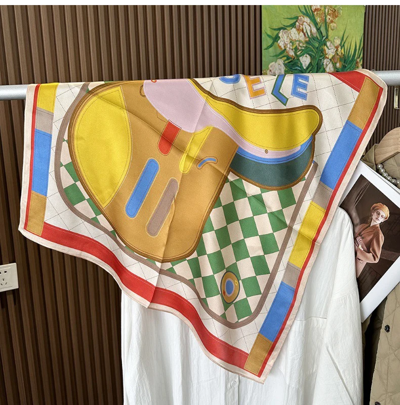 

Saddle Print Small Silk Scarf Women Square Bandanas Luxury Designer Soft Scarves Head Bag Clothing Accessories 65CM