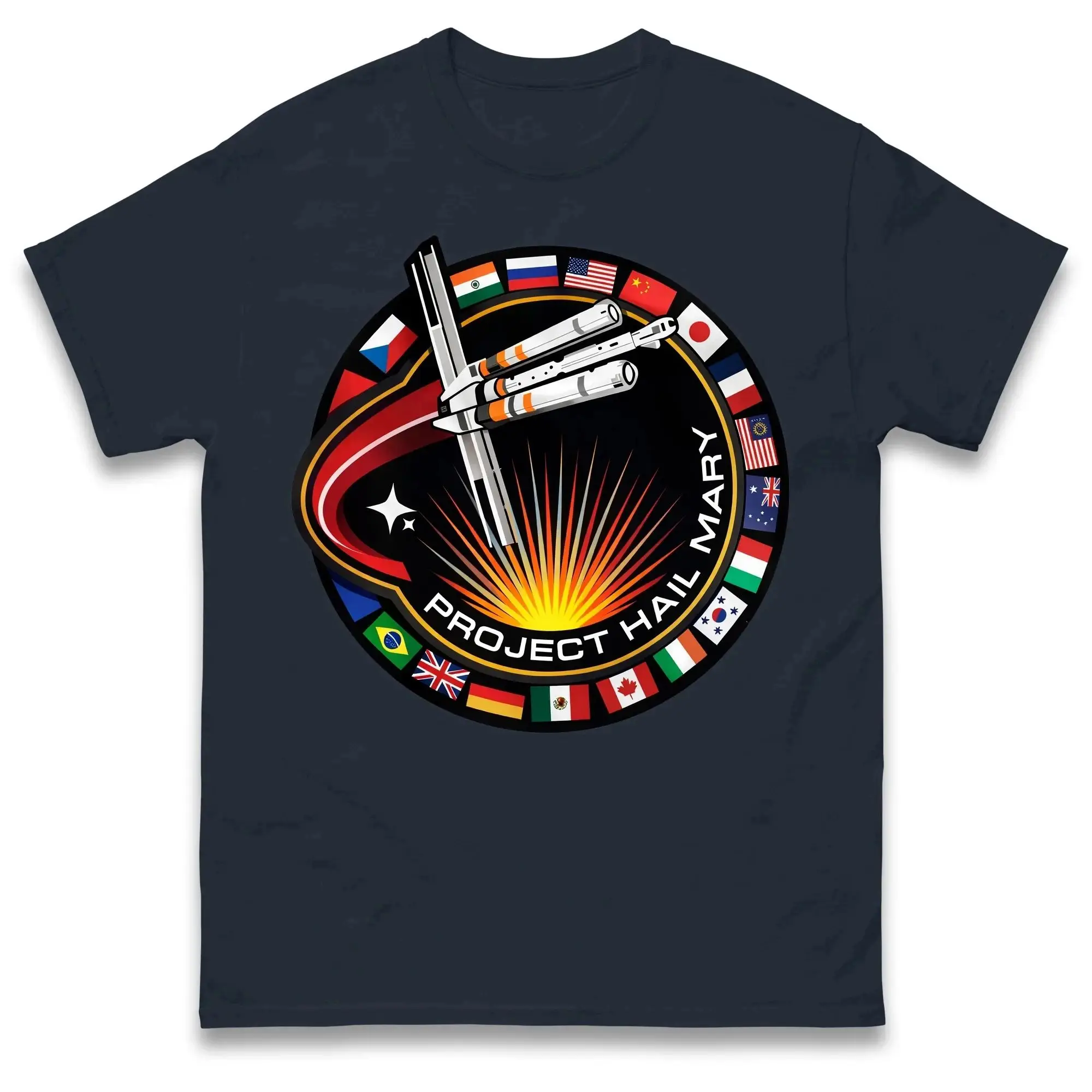 Fashion Y2k T Shirt Project Hail Mary Spaceship with Nation Flags Mission Patch T Shirt Casual Loose Short Sleeve Unisex