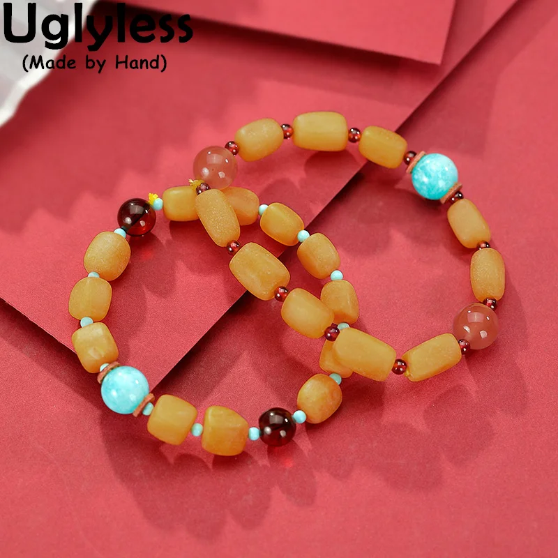 

Uglyless Luxury Multi Natural Treasure Gemstones Bracelets for Women Chicken Oil Beeswax Amber Bracelets Turquoise Agate Jewelry