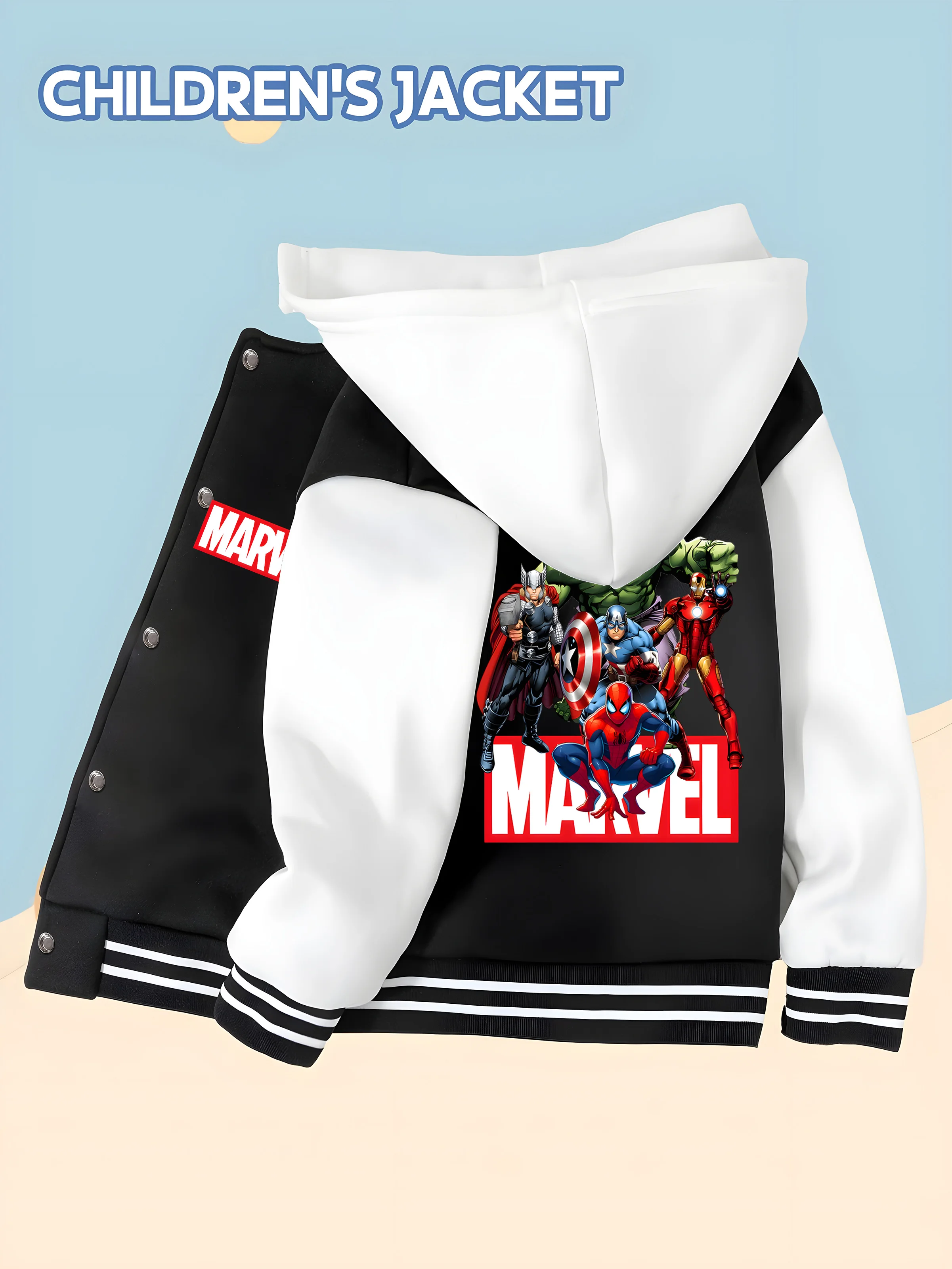 

Бейсбольная куртка MINISO Marvel для мальчиков — Росомаха, классическая черно-белая, из мягкой ткани, теплая и удобная, приятная для кожи