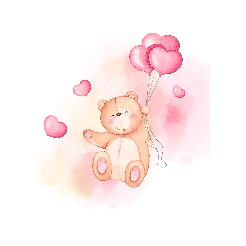 Cartoon Cute Pink Bear With Balloon For Children Unframed Canvas Painting Posters For Living Room Bedroom Home Wall Art Decor