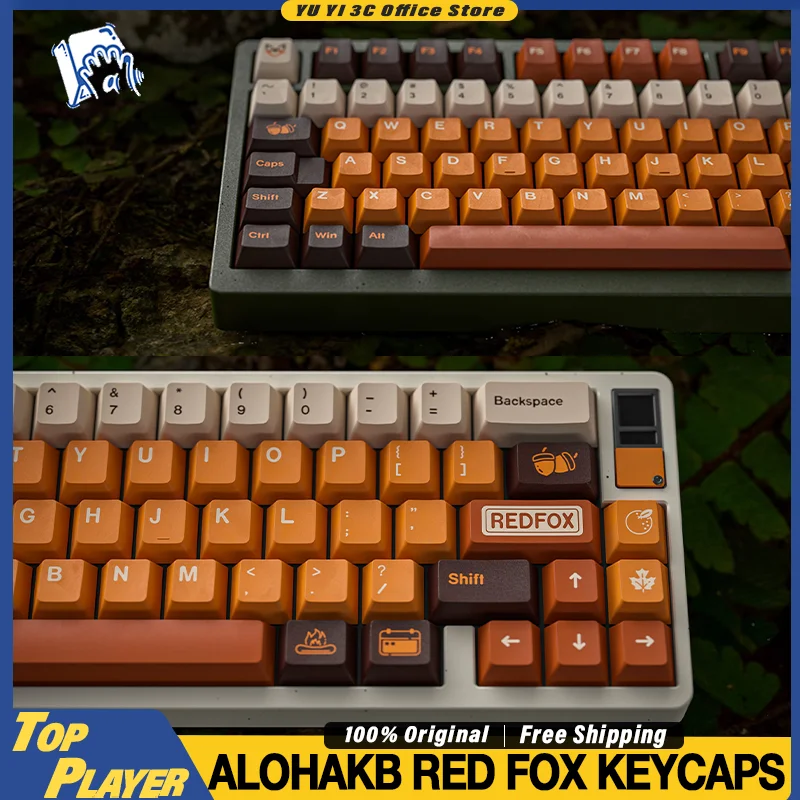 

ALOHAKB RED FOX PBT Keycaps 167 Keys Factory Height UV Heat-Cured Coating Fits Most Layouts MX & Clone Switches DIY Keycaps