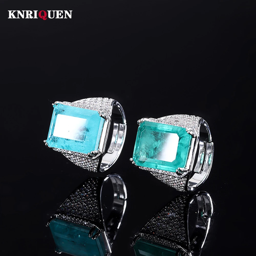 

Retro Rings for Women 12*16mm Paraiba Green Tourmaline Ring Gemstone Lab Diamond Cocktail Party Fine Jewelry Accessories Gifts