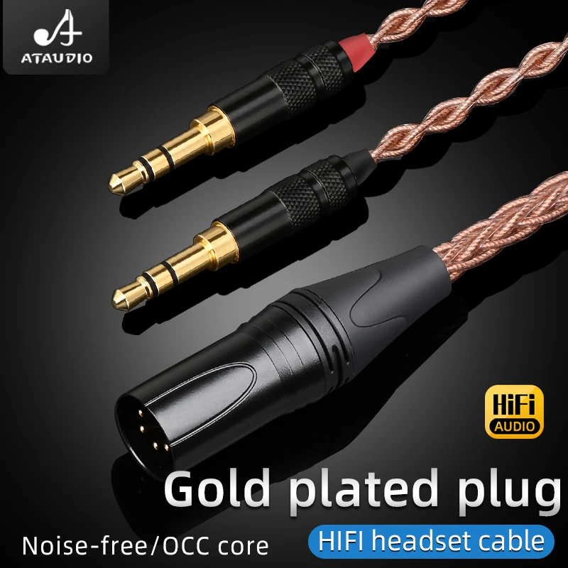 ATAUDIO Cable de auriculares HiFi de alta gama 8 soportes OCC Core 24K enchufe chapado en oro XLR a Cable de auriculares estéreo de 3,5mm para HE400i HE400s