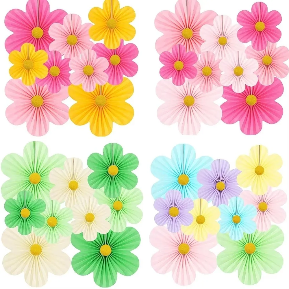 9-teiliges Set Rosa Papierfächer Blumen-Pompons Wiederverwendbare Wanddekoration DIY Papierfächer Geburtstag Hochzeit Party Dekoration