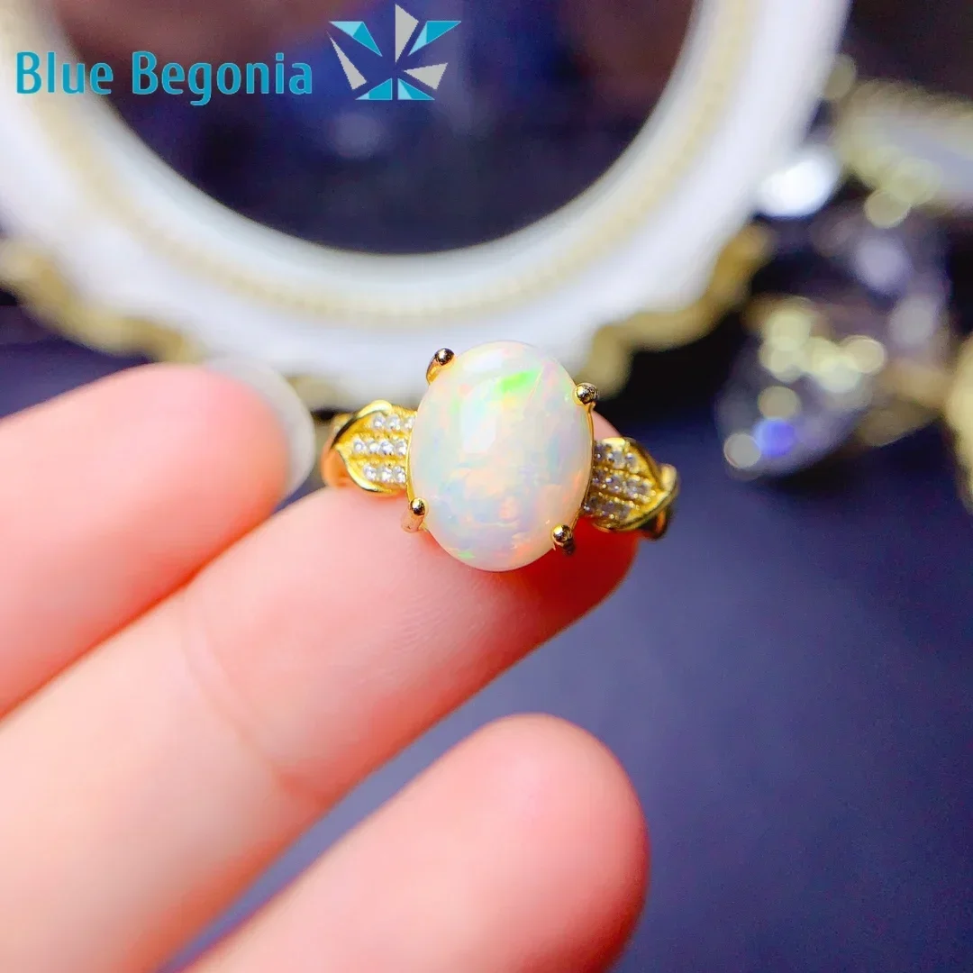 

Natural Opal Ring Birthday Party Classical Gift Premium Jewelry 925 Sterling Silver 9*13MM Gemstone