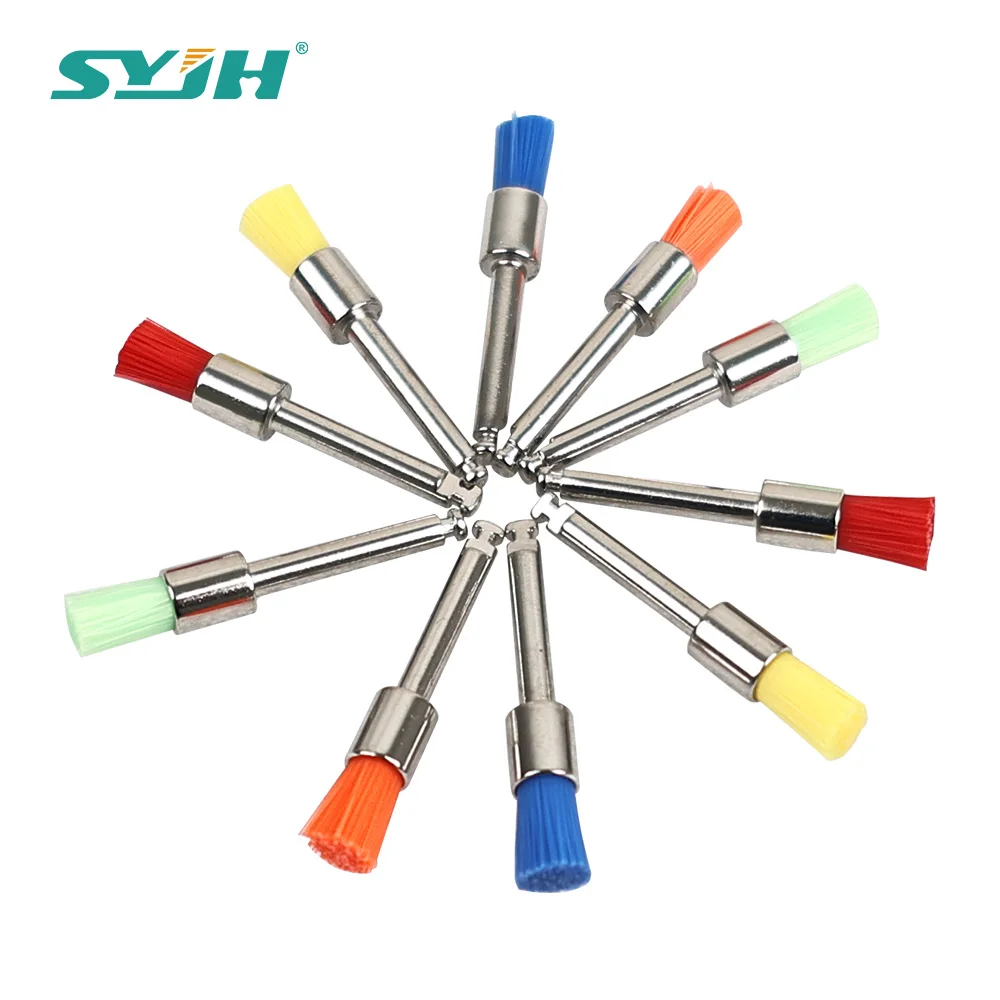 SYJH 100Pcs/Bag Nylon Latch Flat Type Dental Prophy Brush Polishing Polisher Disposable Soft Brush For Contra-Angle Handpiece