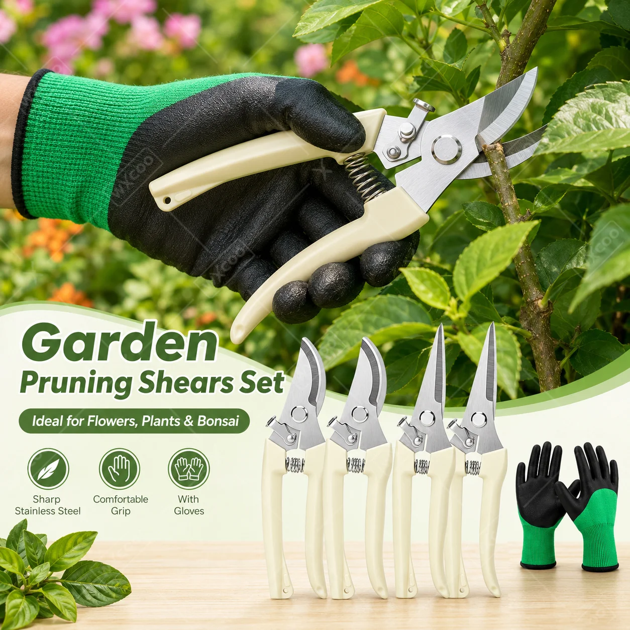 Straight Head Pruning Shears Non-slip Handle Garden Beak Scissors Stainless Steel Manuels Household Garden Scissors Pruing Shear