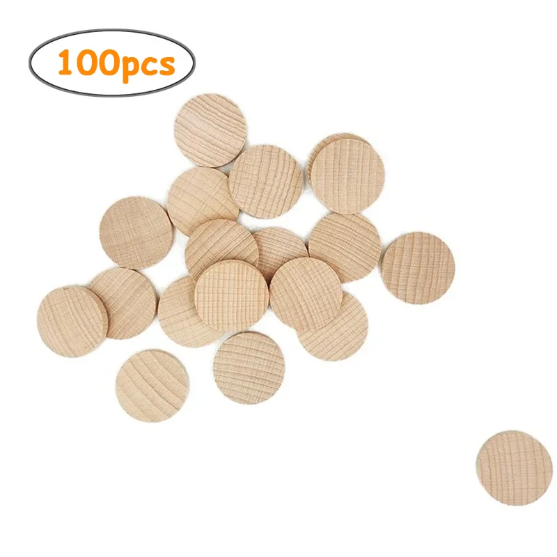 100pcs 2.5cm Unfinished Flat Round Wood Coins Disc, Wooden Circle Slices for DIY Craft Projects Painting Home Decoration