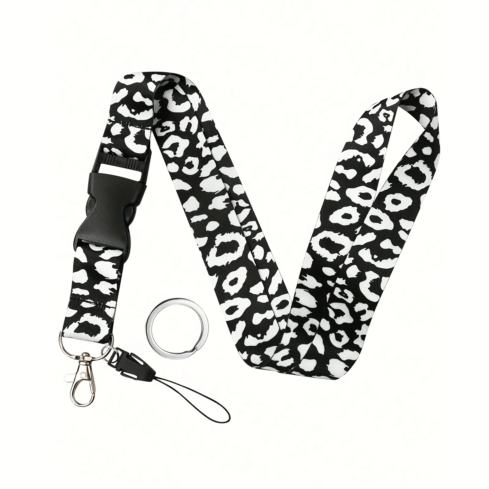 Black&White Leopard Phone Teacher Lanyard Id Badge Card Holder Badge Reel Neck Strap for Keys Keychain Credit Card Key Ring