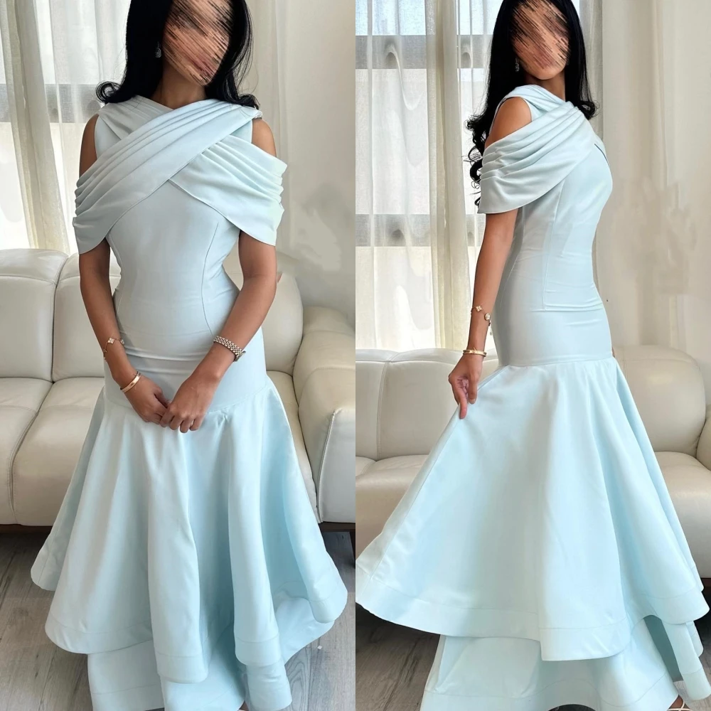 

Exquisite Matching Halter Mermaid Floor Length Formal Ocassion Gown Hugging Layered Satin vestidos para mujer gala