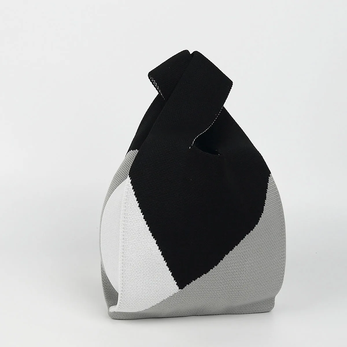 1 Piece of Geometric Color-Blocking Fashionable Versatile Knit Open-Top Lightweight New Handbag, Suitable for Shopping, Travel, Photography, Commuting, and Returning to School