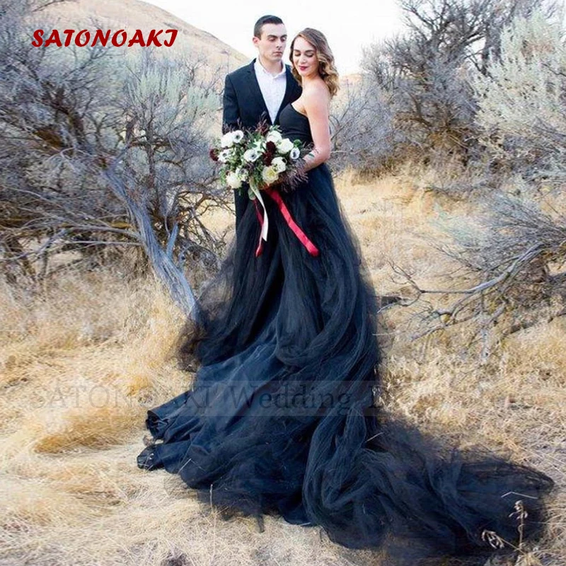 

Elegant Simple Beach Black Wedding Dresses for Women A-Line Lace-up Back Sweep Train Bridal Gowns Vestidos De Novia Robe Mariée