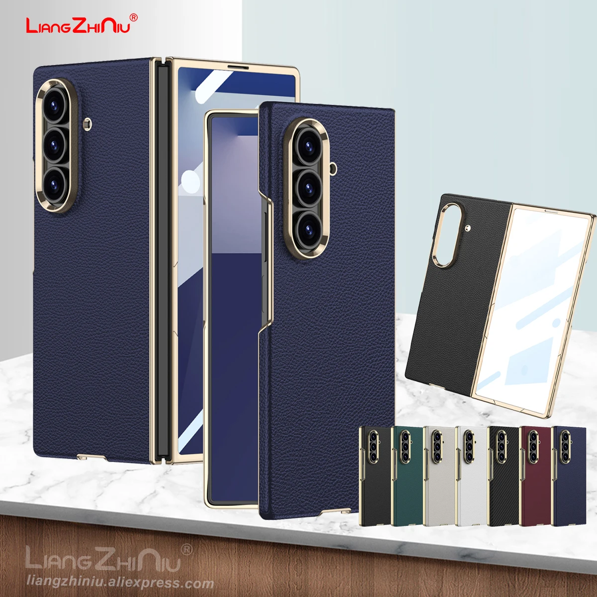 

For Samsung Galaxy Z Fold 7 Phone Case Premium Leather Screen Protector Bezel All-In-One 360 Full Cover Leather Case
