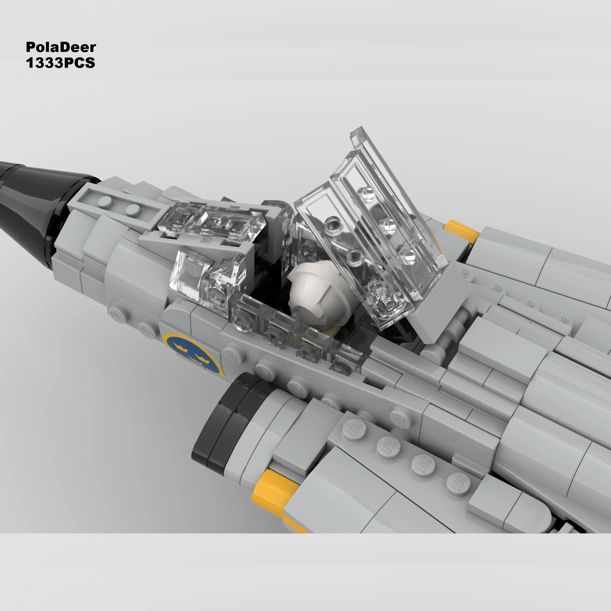 PolaDeer DIY 1333-Teiliges MOC-Set mit Aufkleberständer 1:35 Maßstab J35 Siren Fighter (Draken) Baustein-Modellbausatz Spielzeug Geburtstagsgeschenk – Detail 5