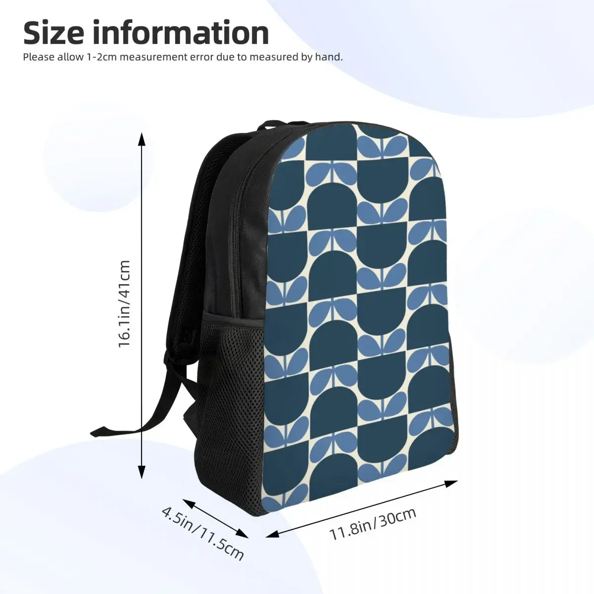 Custom Print Block Flower Navy Blue Orla Kiely Backpacks for Men Women Water Resistant College School Bag Print Bookbag