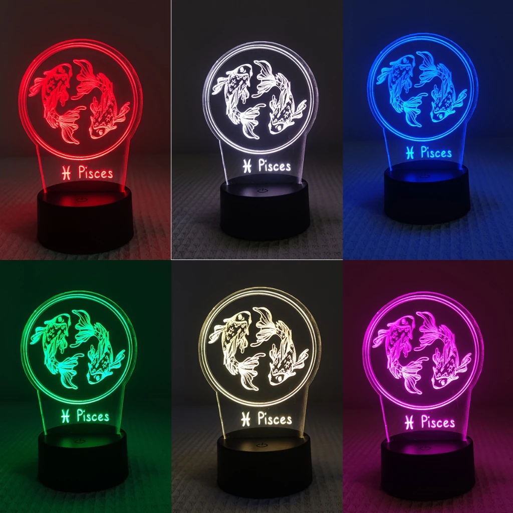 

Pisces of 12 Zodiac Night Lamp - Acrylic, 7 Color Switch, Bedroom & Gift