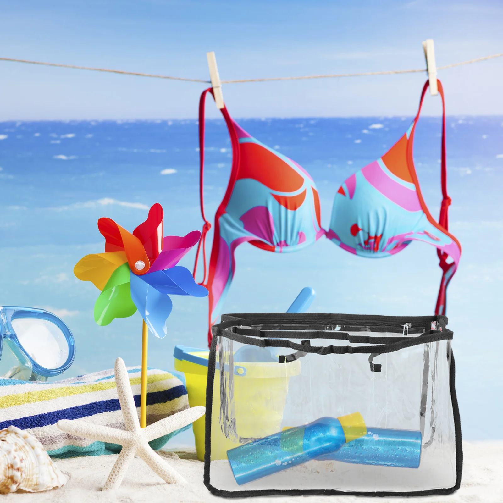 Clear Beach Tote Bag Large Capacity Transparent Portable Durable Storage Pouch Suitable for Travel Outdoor Clear Beach Bag