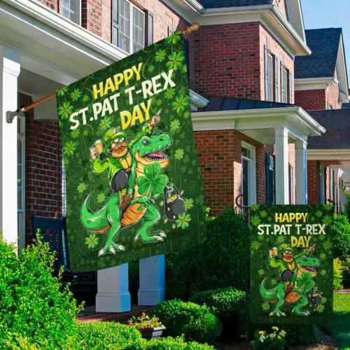 Happy St Pat T-rex Day Leprechaun Dino St. Patrick’s Day Garden Flag AAL HHM WZZ yyi