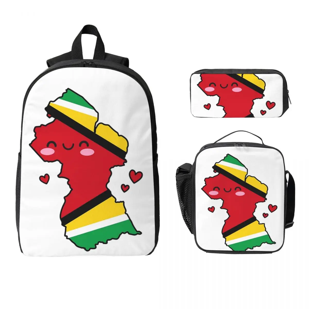 

Guyana Flag Map Smile With Love Backpack Boy Girls BookBag School Bag Computer Shoulder Bags 3ps Insulated Lunch Bag Pencil Case