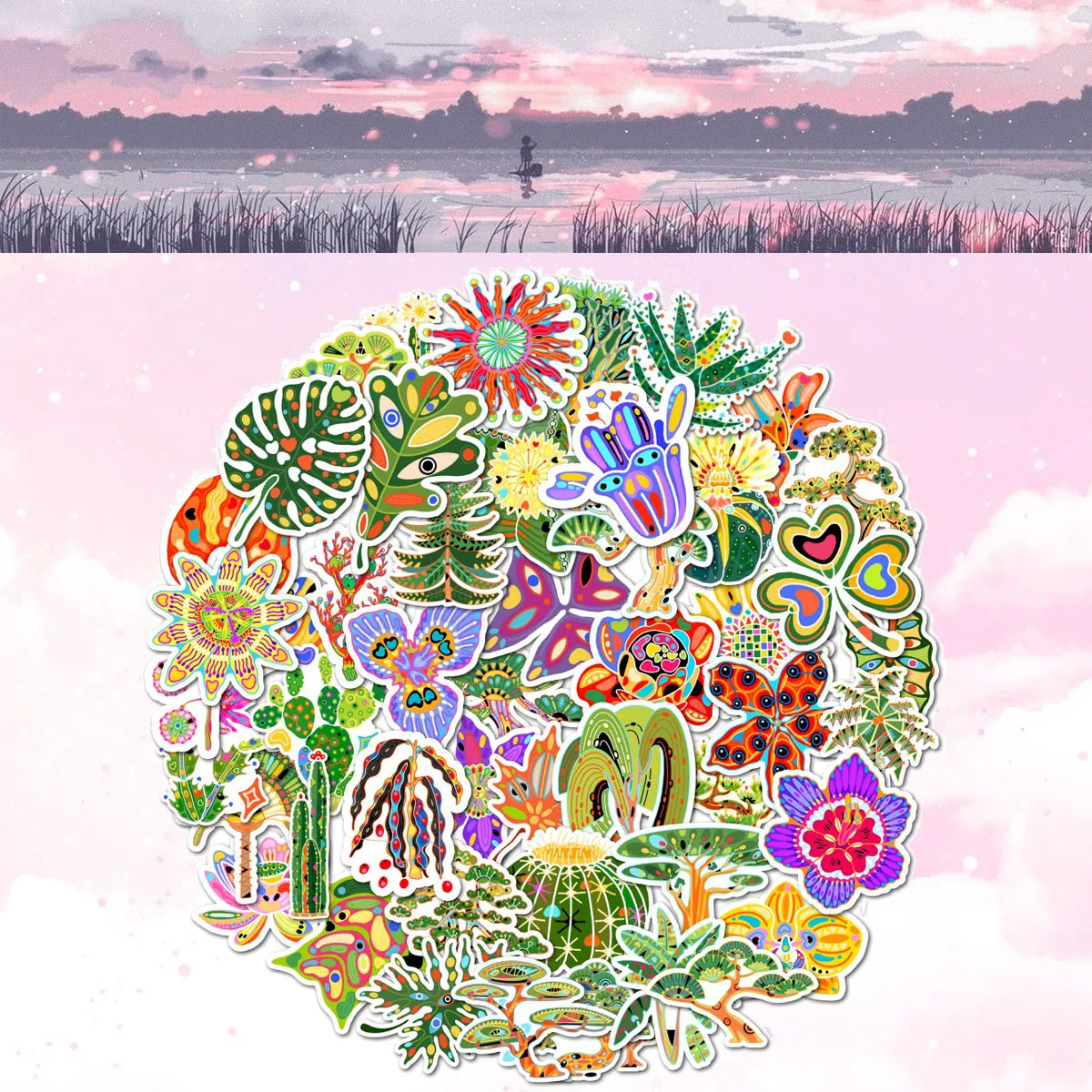 Colorful Boho Plant Butterfly Flower Waterproof Stickers DIY Decals for Phone Laptop Water Bottle Scrapbook Decor
