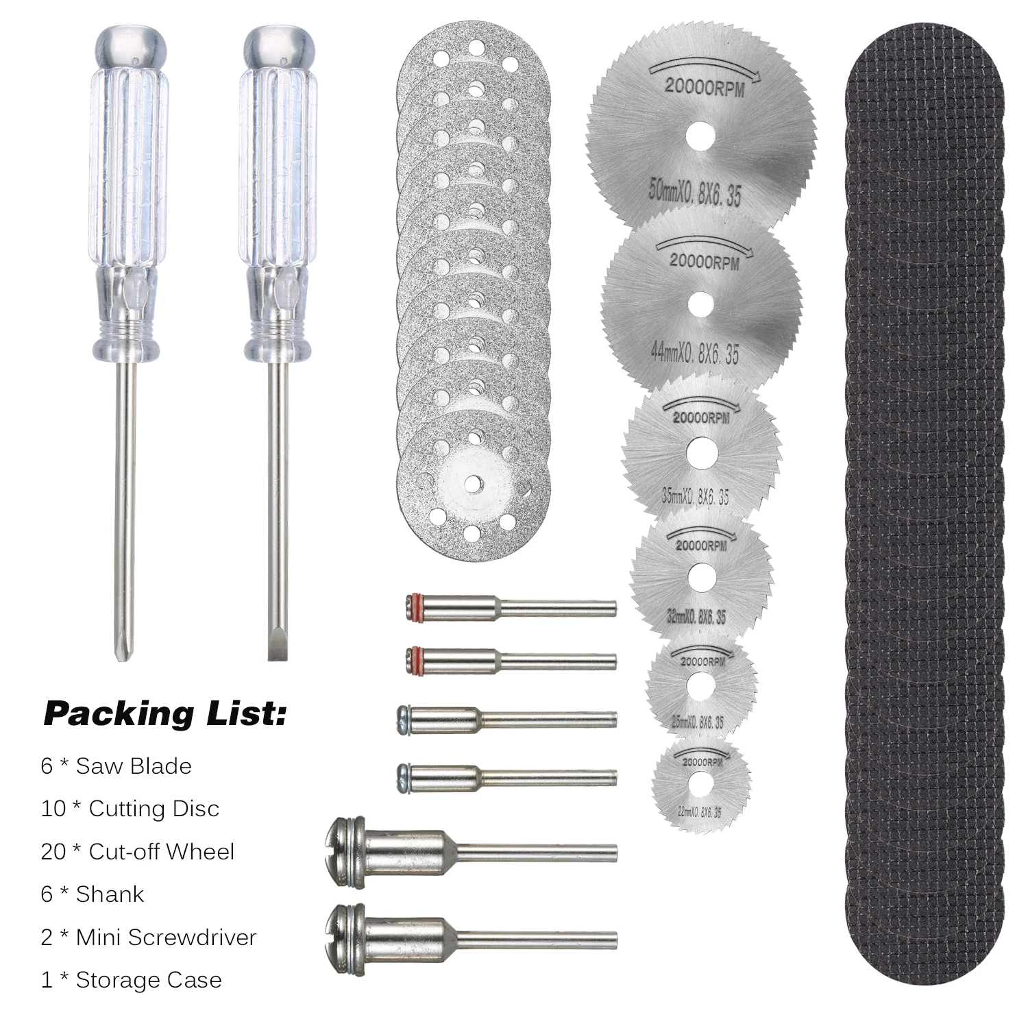Zestaw 45 mini tarcz tnących do pilarki tarczowej, tarcze szlifierskie, tarcze tnące do narzędzi z przezroczystym etui.