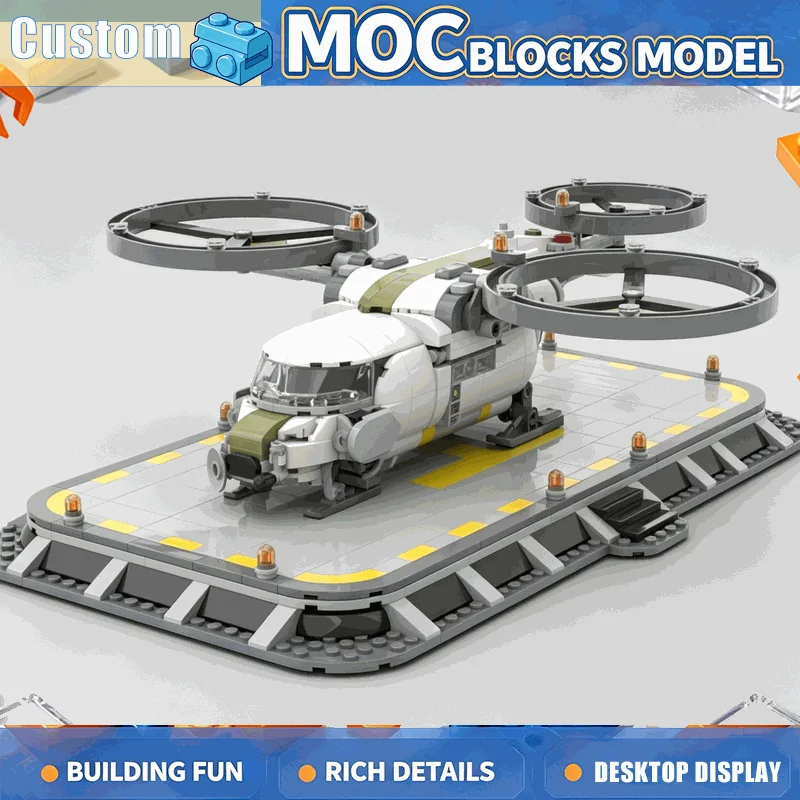 NEW 321PCS MOC Sci-Fi Quadcopter Helicopter Landing Pad Model Custom Building Blocks DIY Assembly Creative Collection Toy Gift