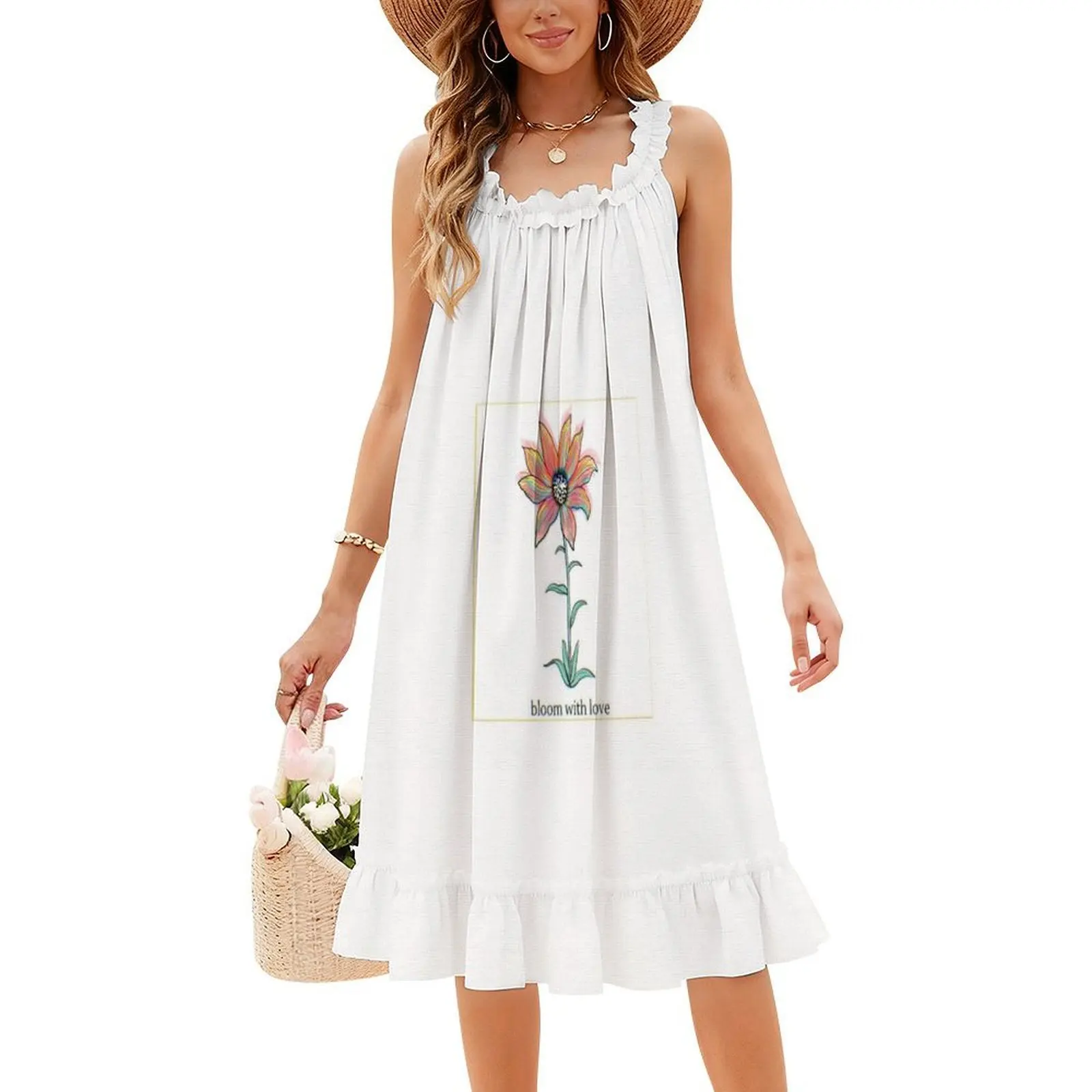 فستان نسائي أنيق للحفلات من Bloom With Love فستان على شكل حرف a مع خيارات قصيرة/طويلة/بدون أكمام زهور ربيع رومانسي
