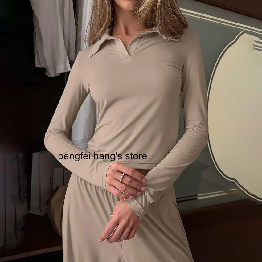 2026 Summer Women Knit Pajama Set Soft Skin-Friendly Long Sleeve Long Pants Loose European Casual Home Sleep Loungewear