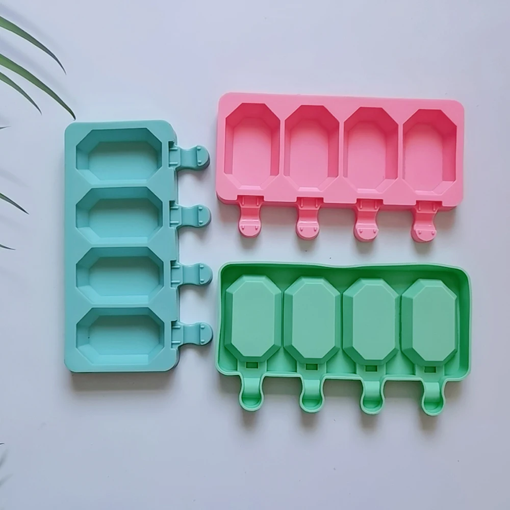 Molde de silicona con 4 agujeros para paletas, molde para helado, pastel de hielo, pudín de Chocolate, moldes con forma de gema, regalos de vacaciones, herramientas para hornear