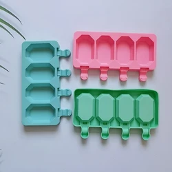 4 Holes Popsicle Mould Silicone Ice Cream Mold Ice Cake Chocolate Pudding Molds Gem Shaped Holiday Gifts Baking Tools