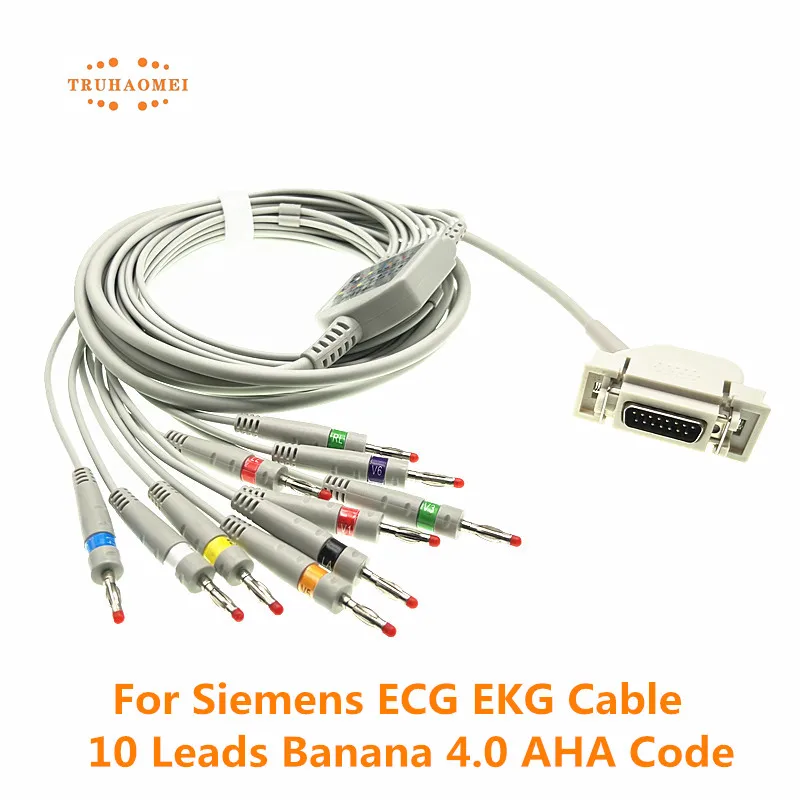 For Bosch 603D Cambridge CM6000 Hellige EK36 Siemens DB15 Pin ECG Cable One Piece 10 Leads  AHA or IEC Banana 4.0 4.7K Resistor