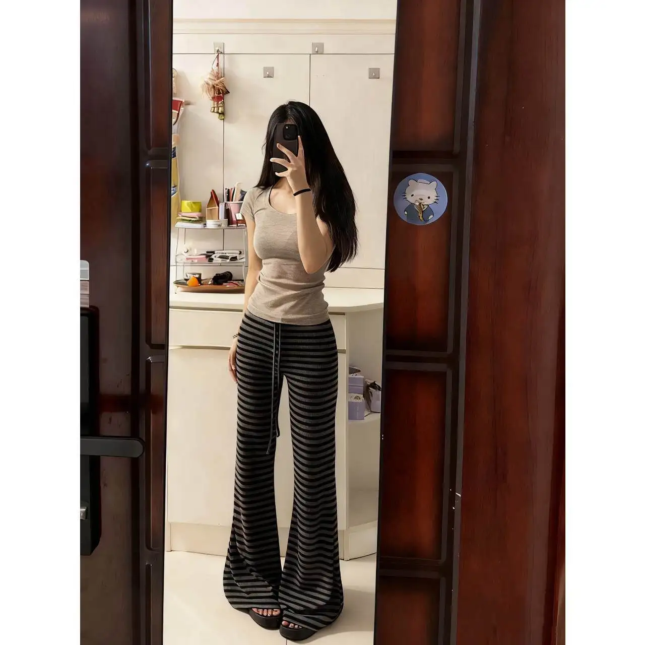 Color Block Casual Pants Women Summer Slim Fit Yoga Pants High Waist Straight Leg Polyester Fiber Breathable Comfortable