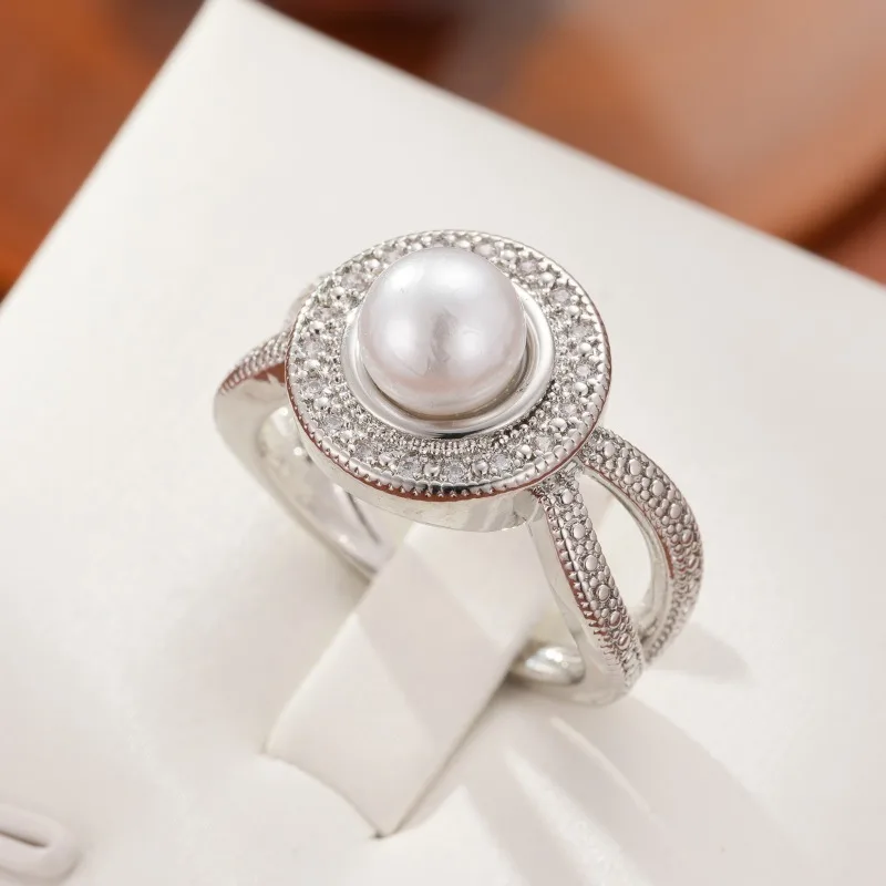 Trend Newly Romantic Elegant Big Round Imitation Pearl Women Ring Female Wedding Party Anniversary Birthday Gift Ring Jewelry
