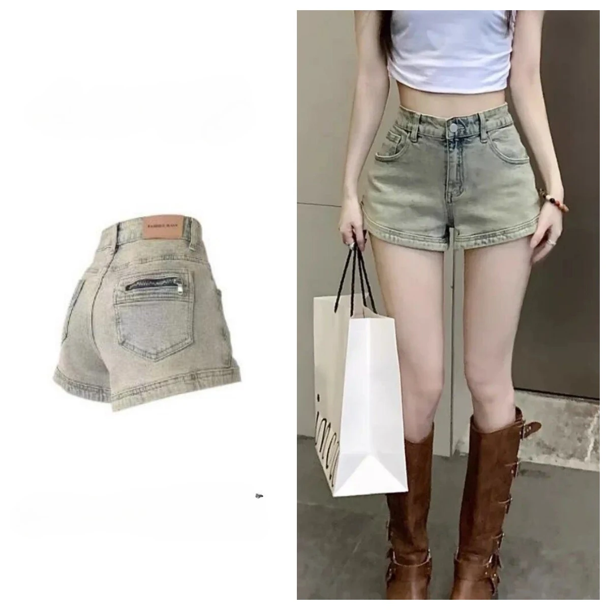 Y2k Denim Shorts femmes 2025 été nouveau taille haute et conception mince un mot Super court pantalons chauds