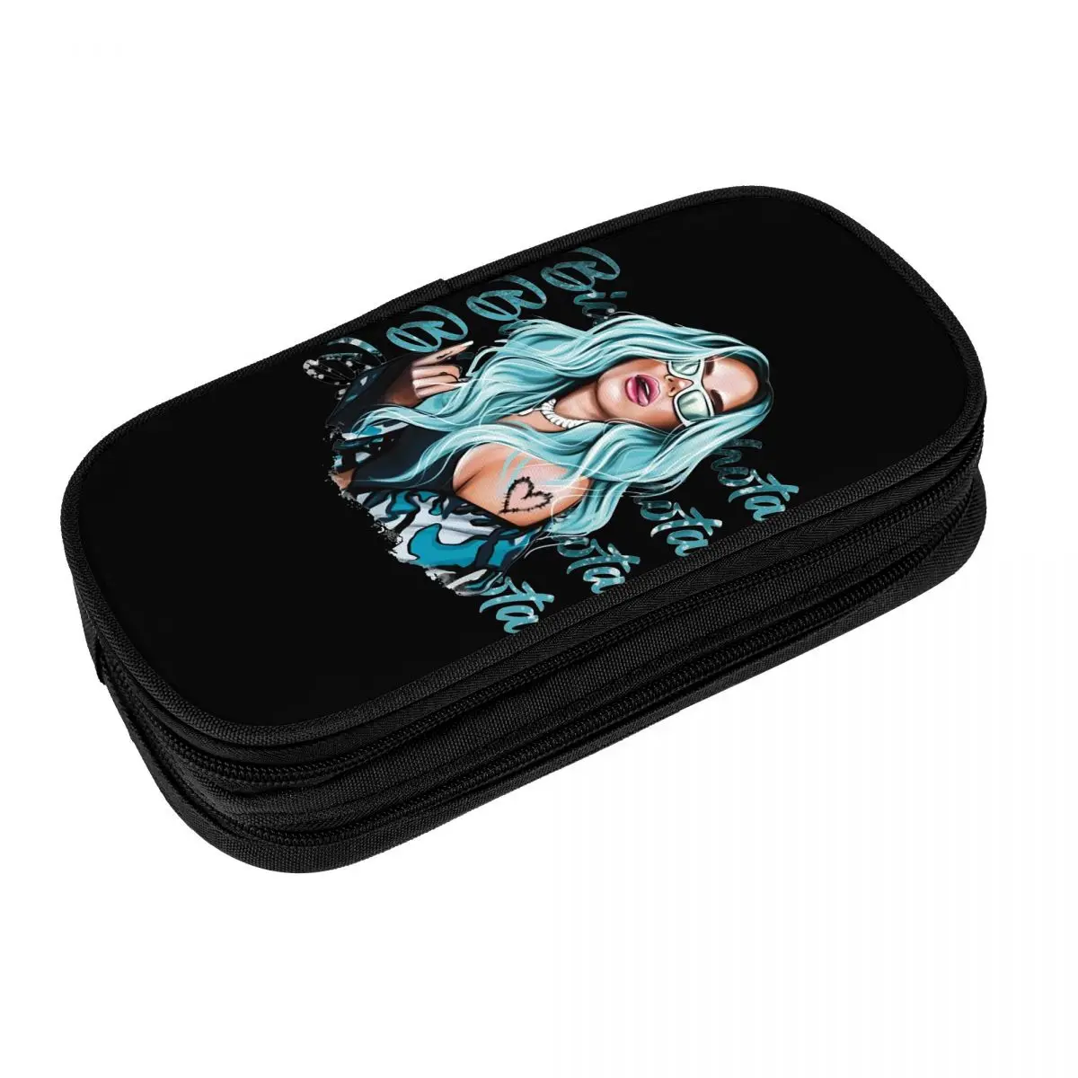 Retro Pencil Case Karol G With Blue Hair Pen Box Pop 3D Back To School Pencil Cases Students Canvas Custom DIY School Stationery