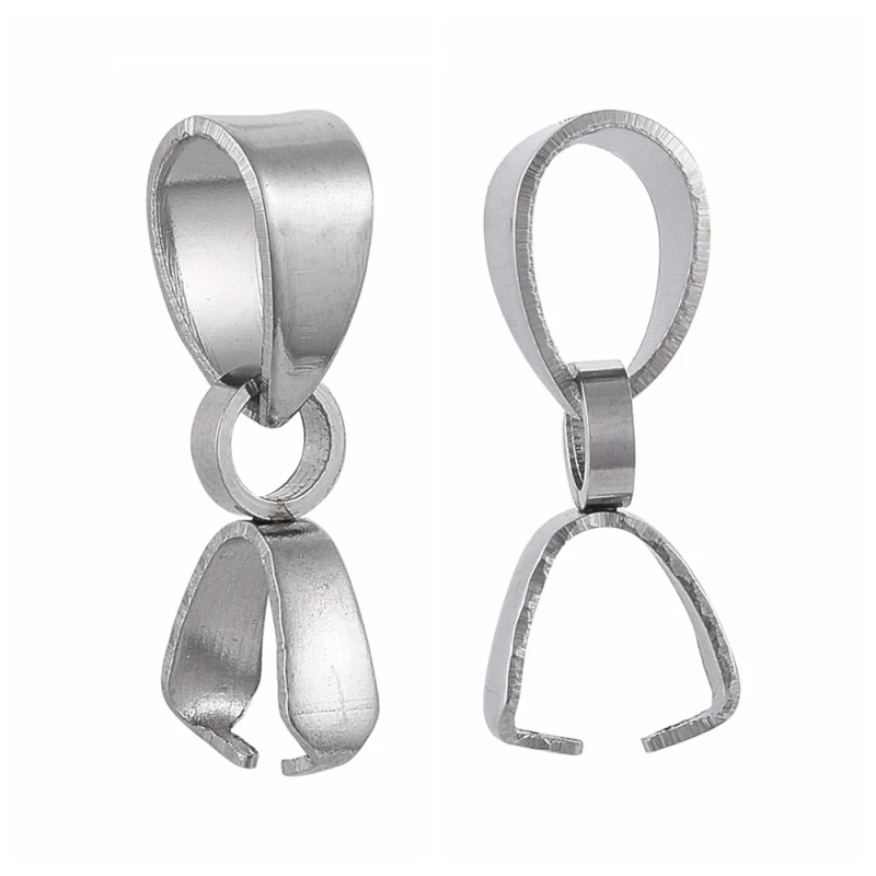 

100pcs 304 Stainless Steel Pinch Bails Ice Pick Pinch Bails for Pendant Making Stainless Steel Color 9x7x2.5mm Hole: 3.5x5mm