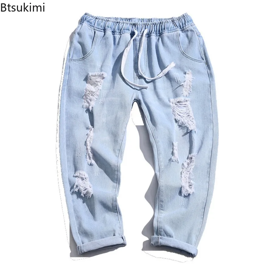 2025 hommes été déchiré jean mode décontracté Streetwear Style coréen Baggy trous cassés pantalon Denim pantacourt surdimensionné